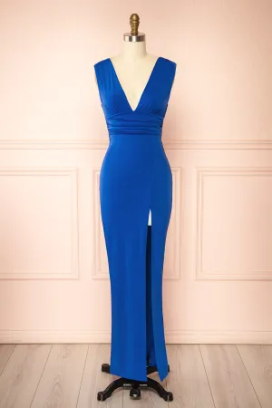 Alba Blue | Maxi Dress w/ Deep V-Neckline