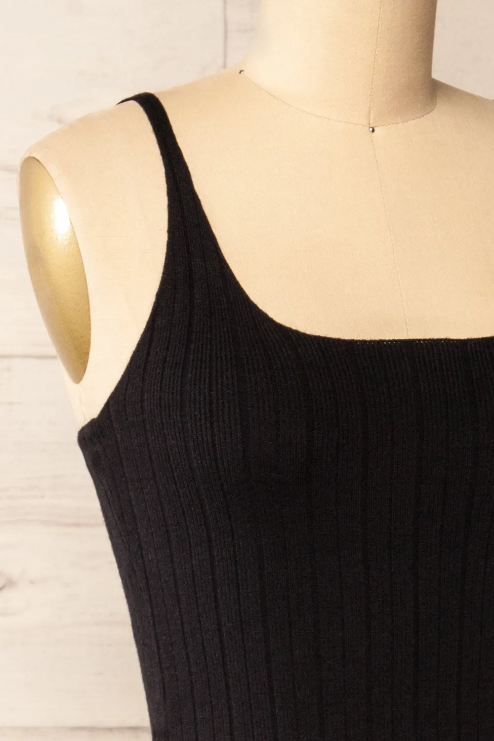 Antibes Black | Short Ribbed Knit Dress