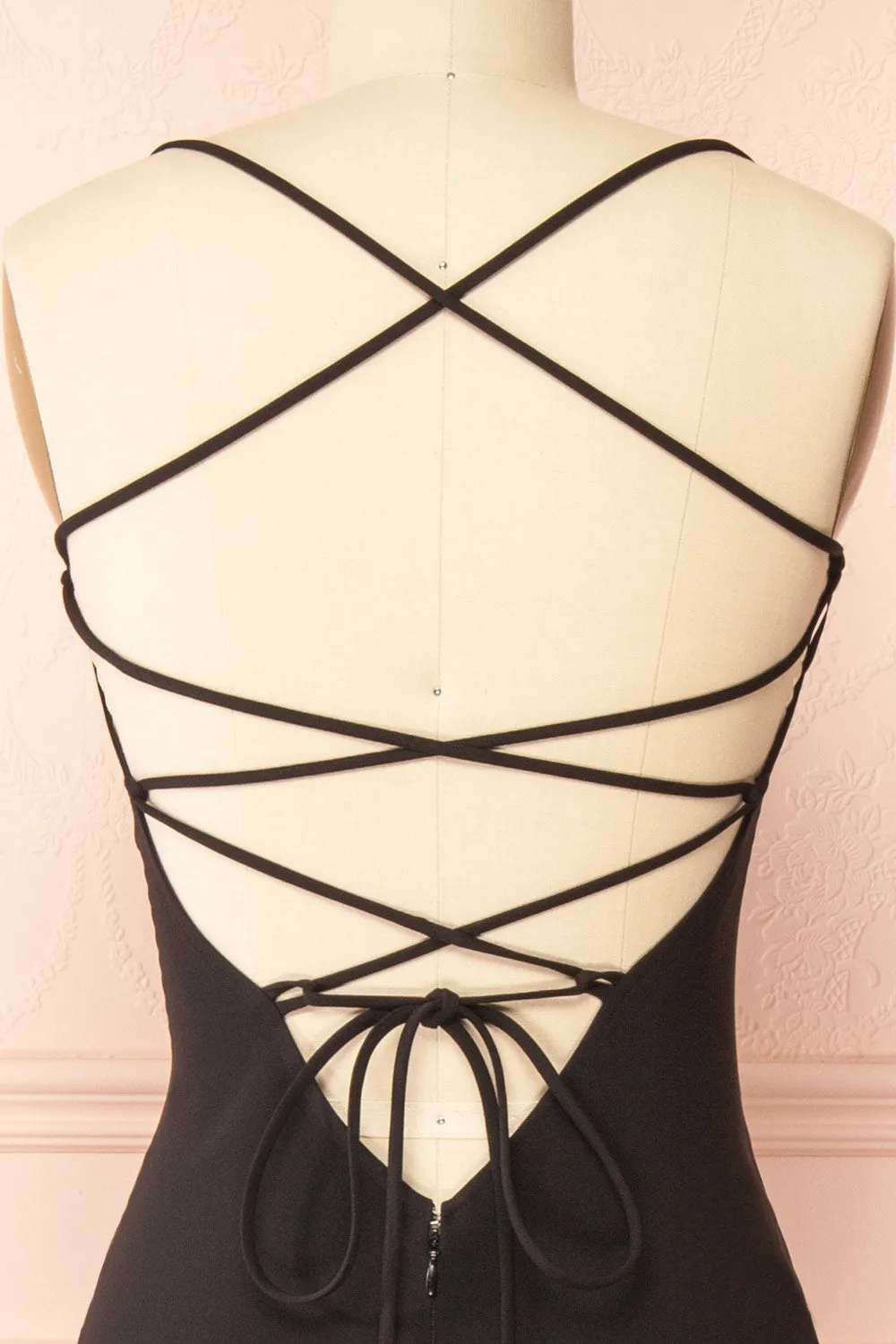 Arannia Black | Fitted Midi Dress with Laced Back