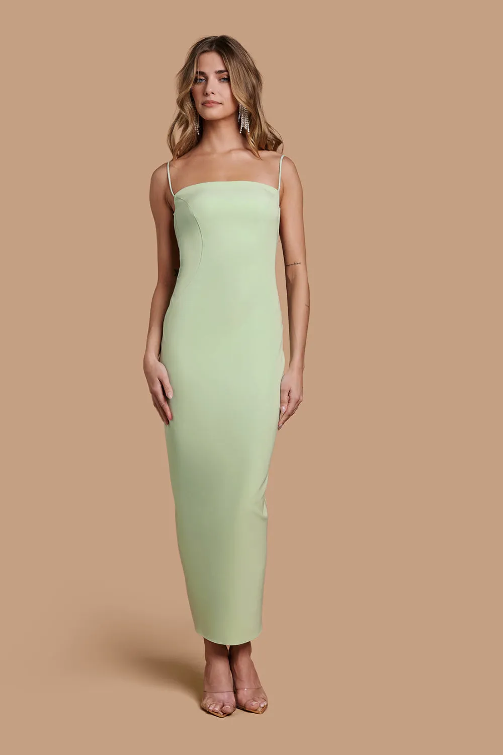 Arannia Mint Fitted Midi Dress with Laced Back