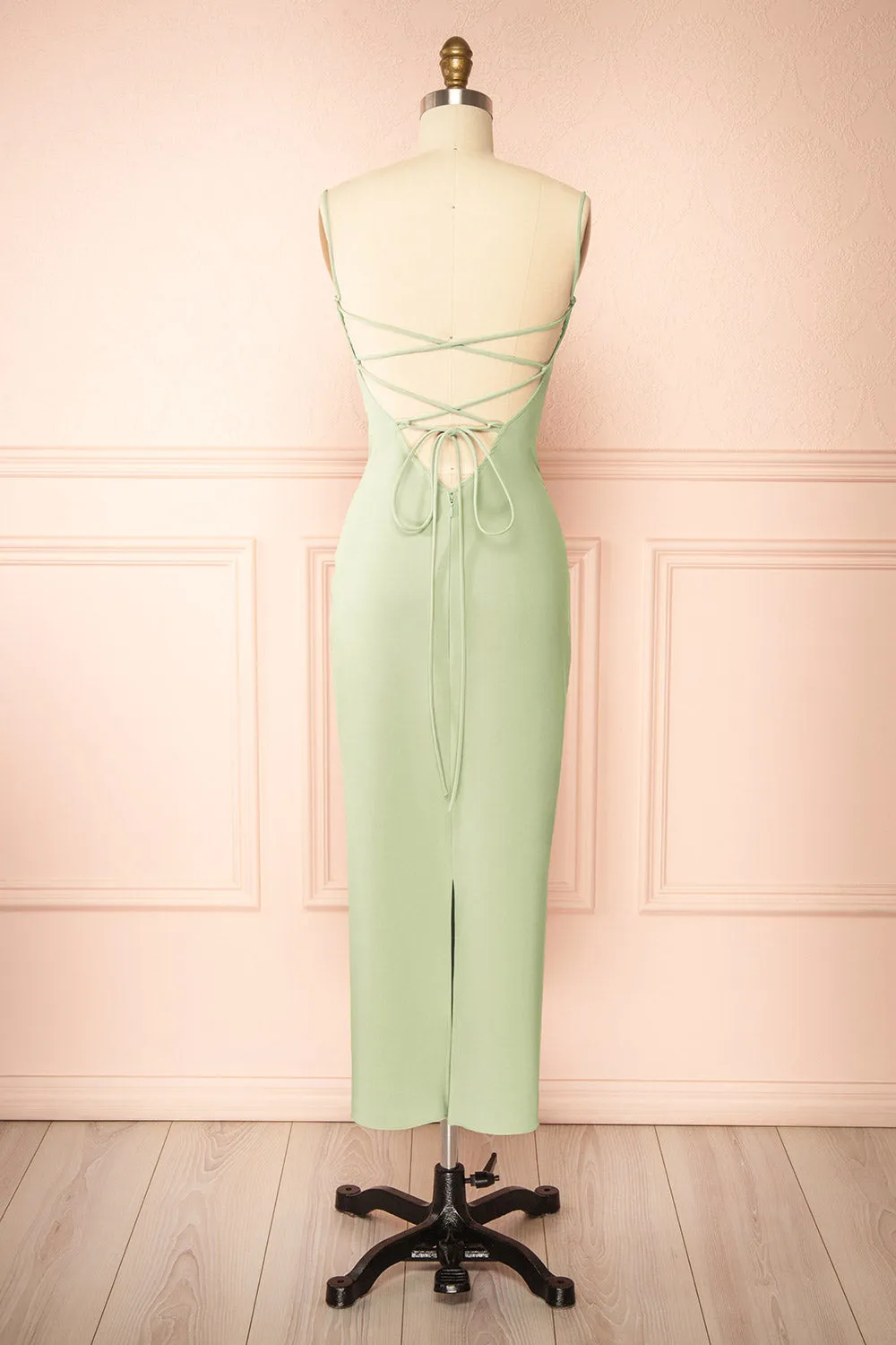 Arannia Mint Fitted Midi Dress with Laced Back