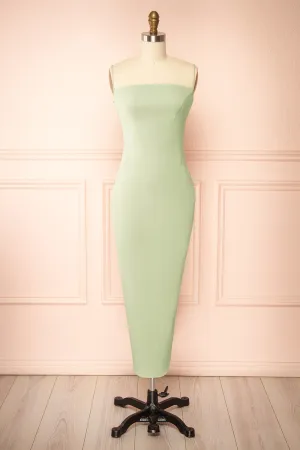 Arannia Mint Fitted Midi Dress with Laced Back