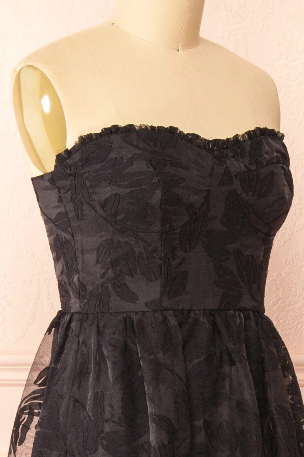 Arhea | Black Bustier Floral Midi Dress