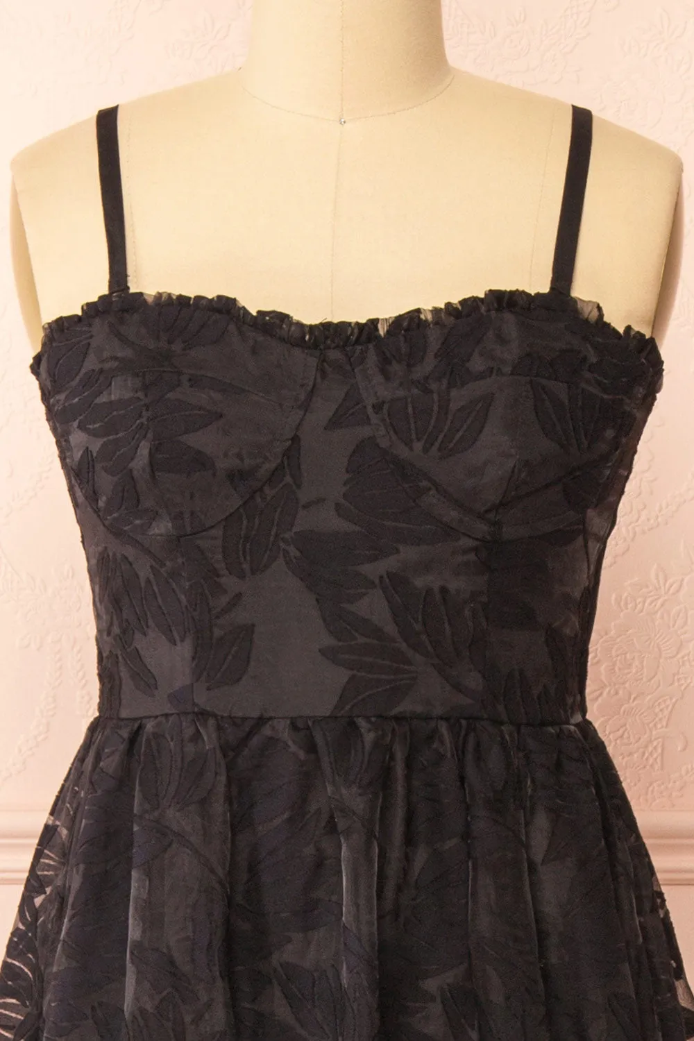 Arhea | Black Bustier Floral Midi Dress