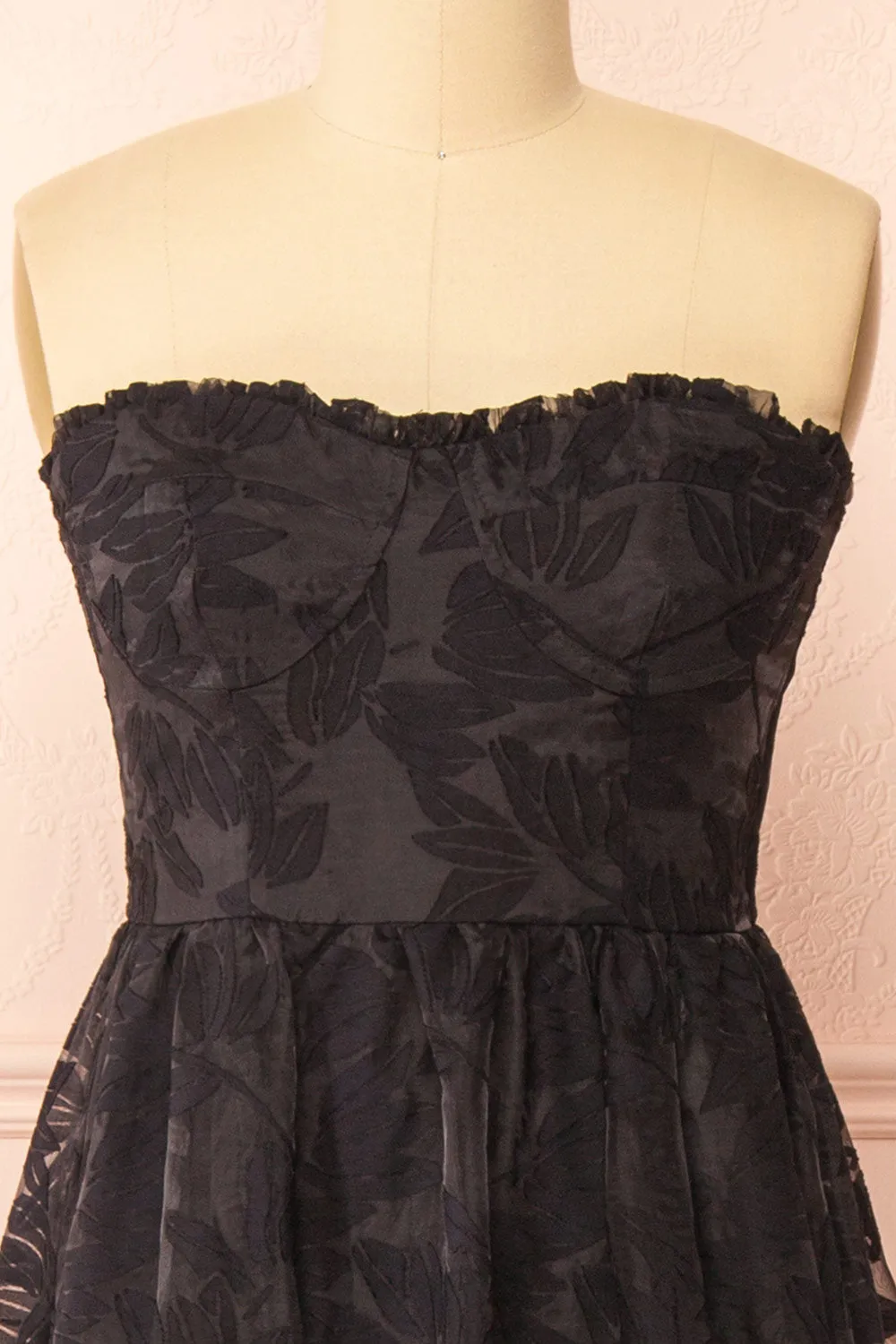 Arhea | Black Bustier Floral Midi Dress