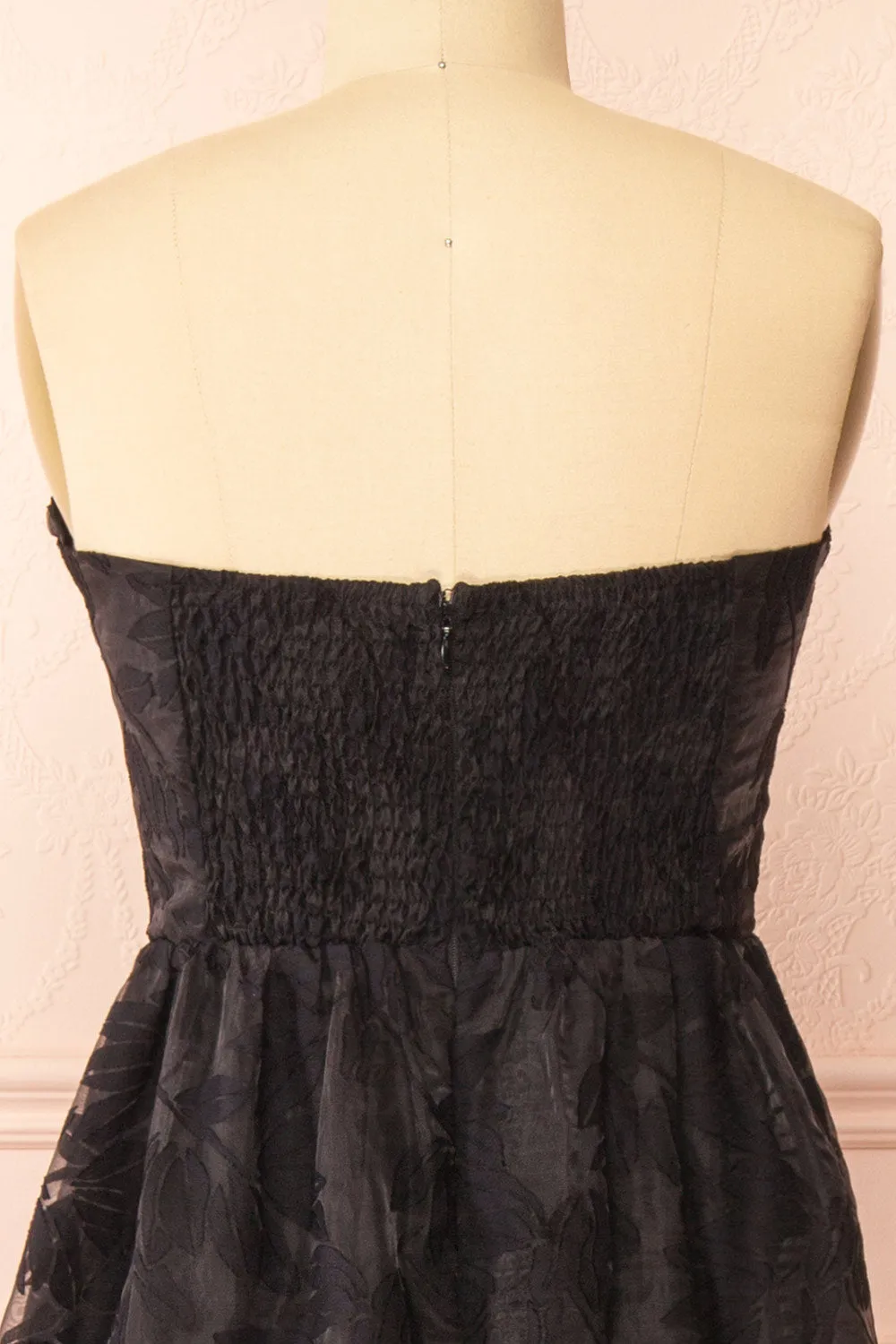 Arhea | Black Bustier Floral Midi Dress