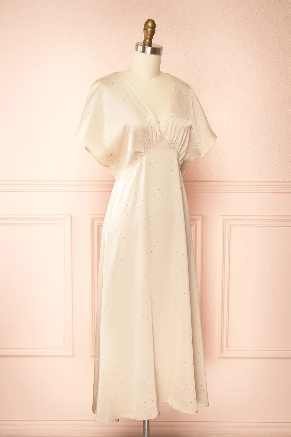 Armance | Champagne Satin Dress w/ Crystals