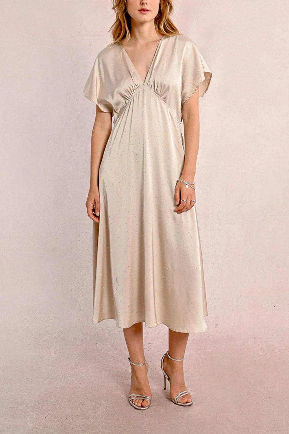 Armance | Champagne Satin Dress w/ Crystals