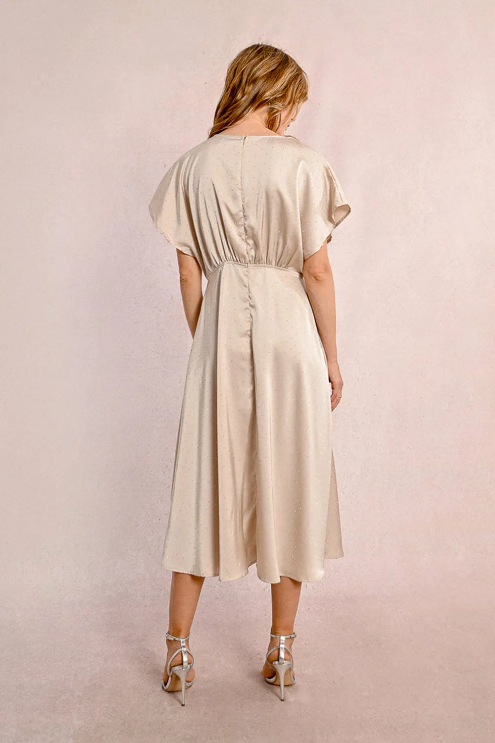 Armance | Champagne Satin Dress w/ Crystals