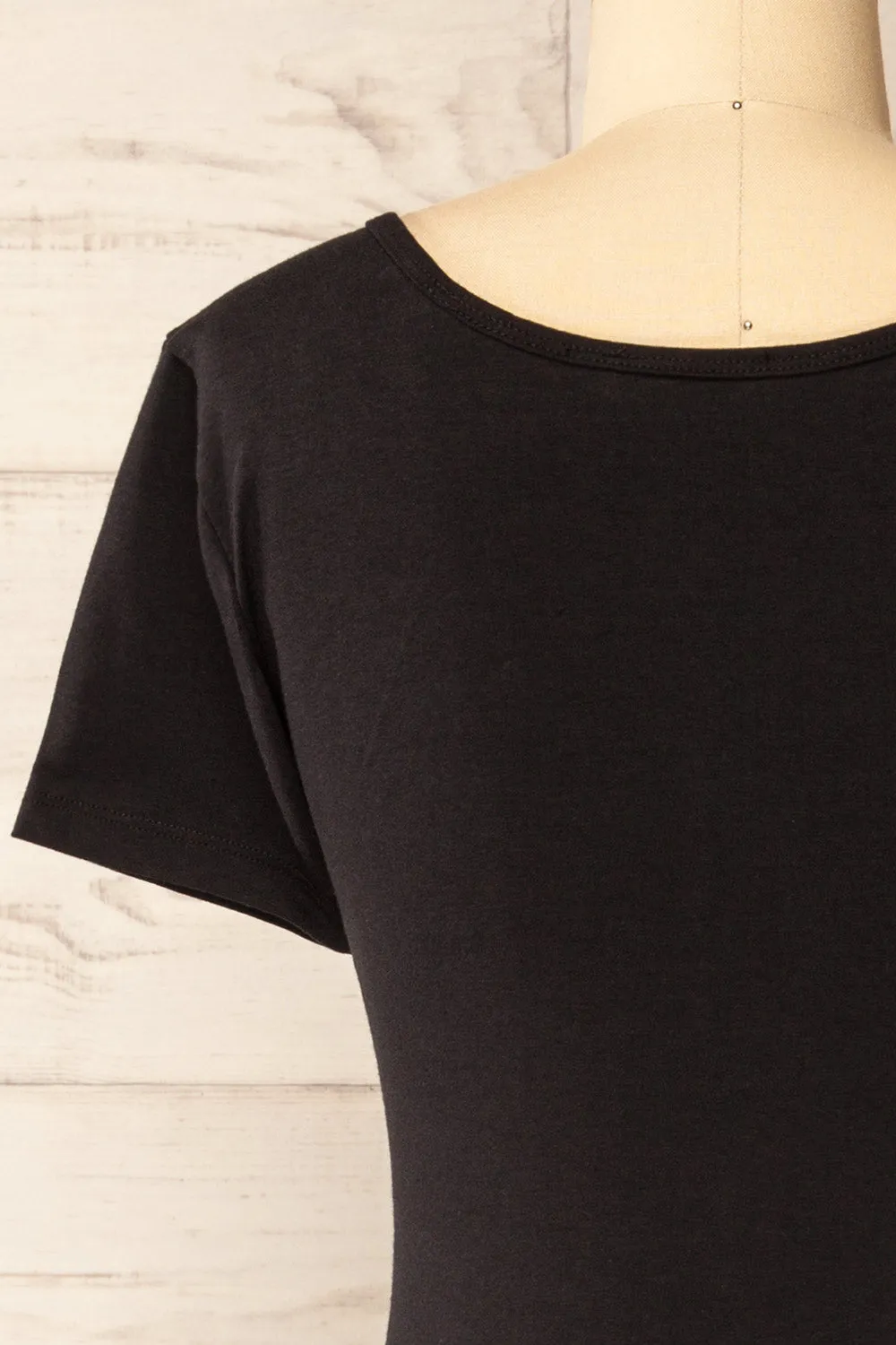 Athens Black | Short Sleeve Fitted Midi Dress