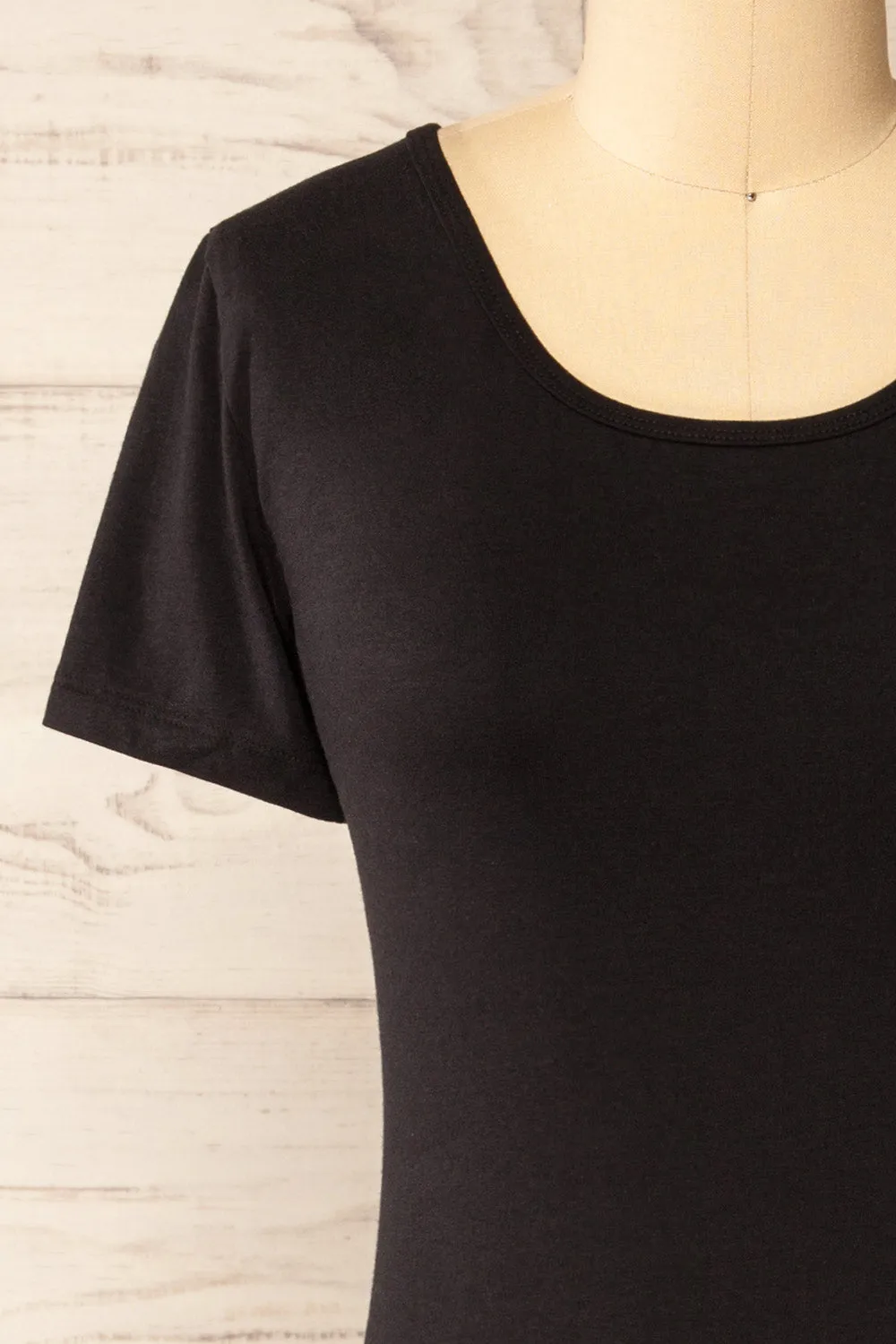 Athens Black | Short Sleeve Fitted Midi Dress