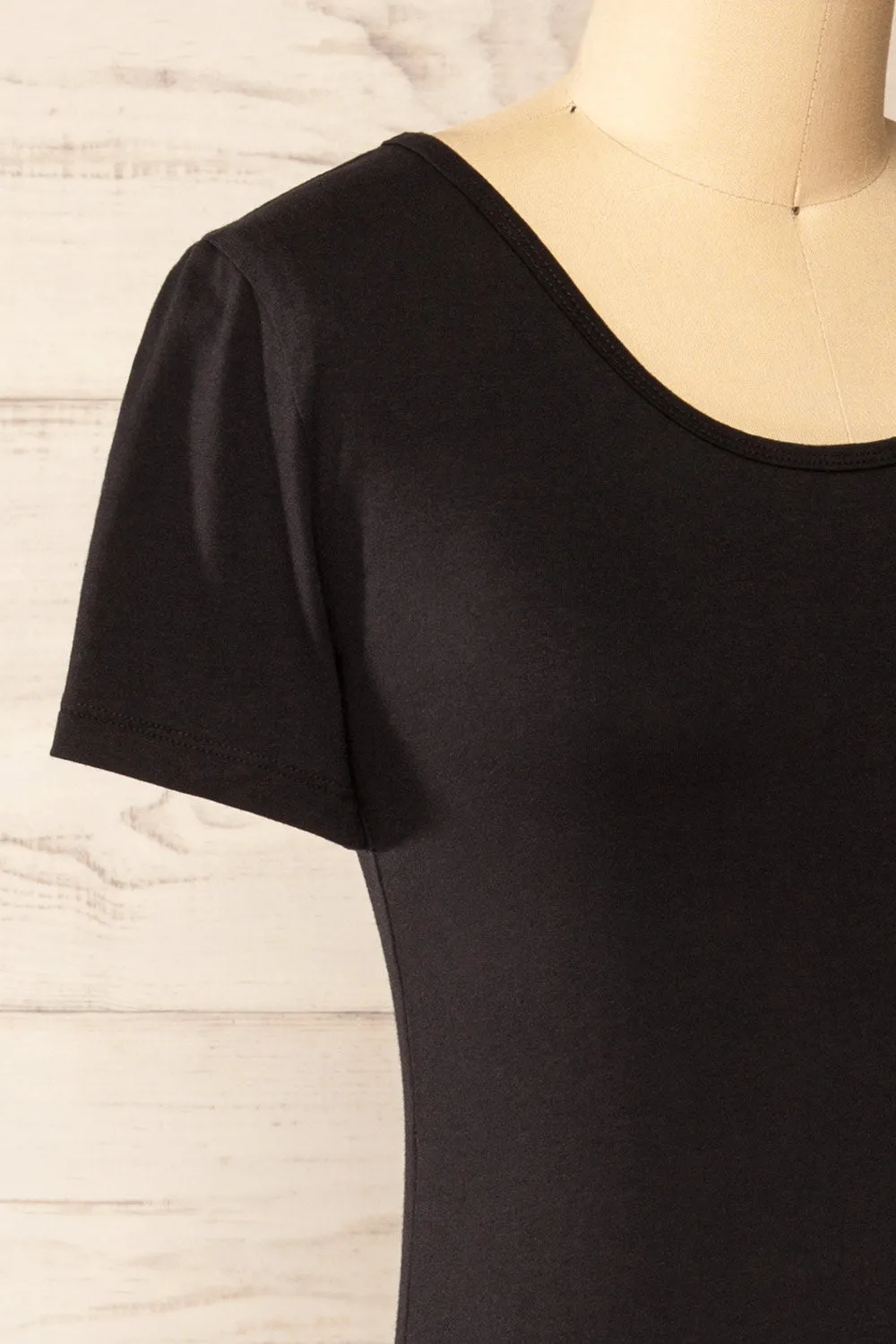 Athens Black | Short Sleeve Fitted Midi Dress