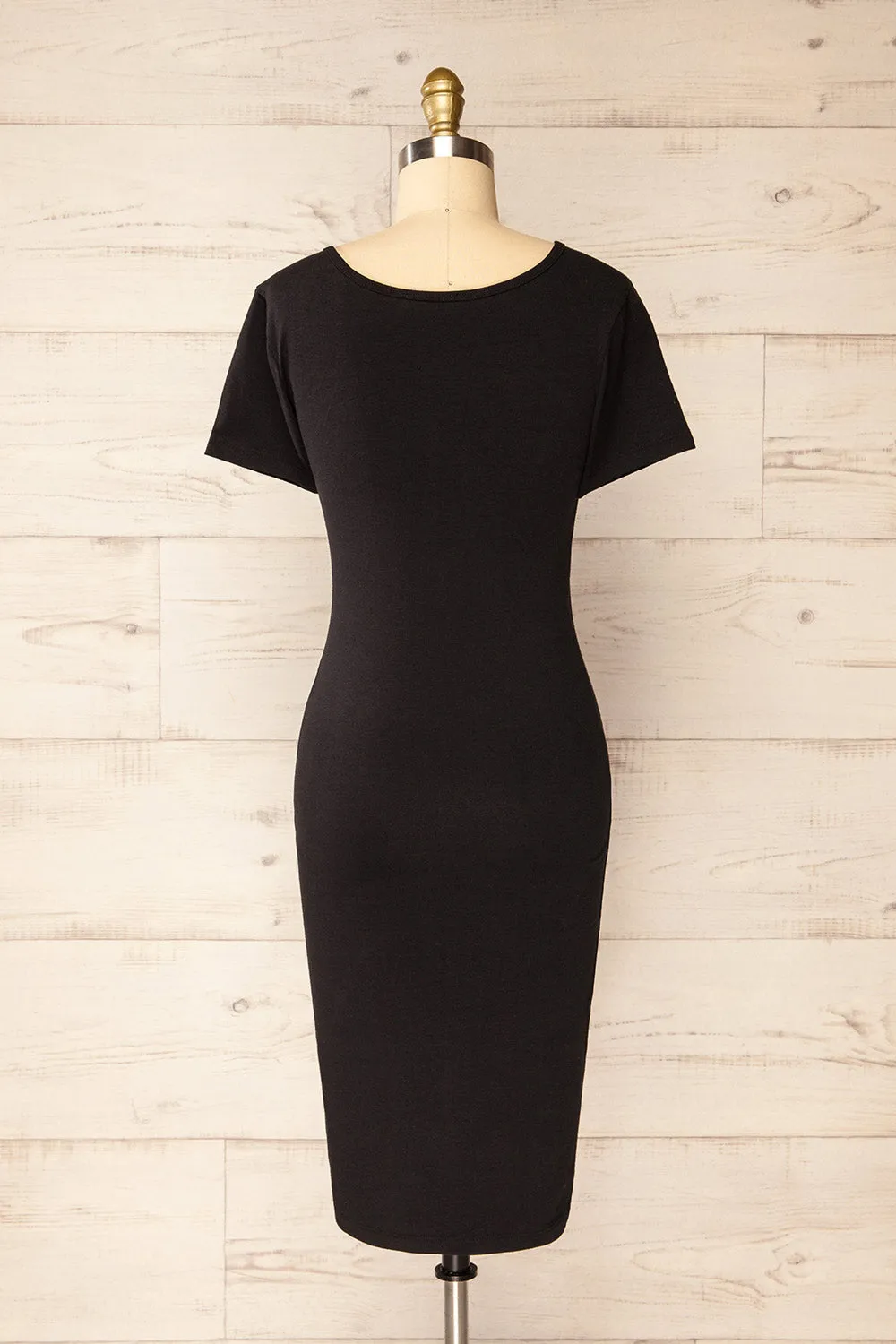 Athens Black | Short Sleeve Fitted Midi Dress