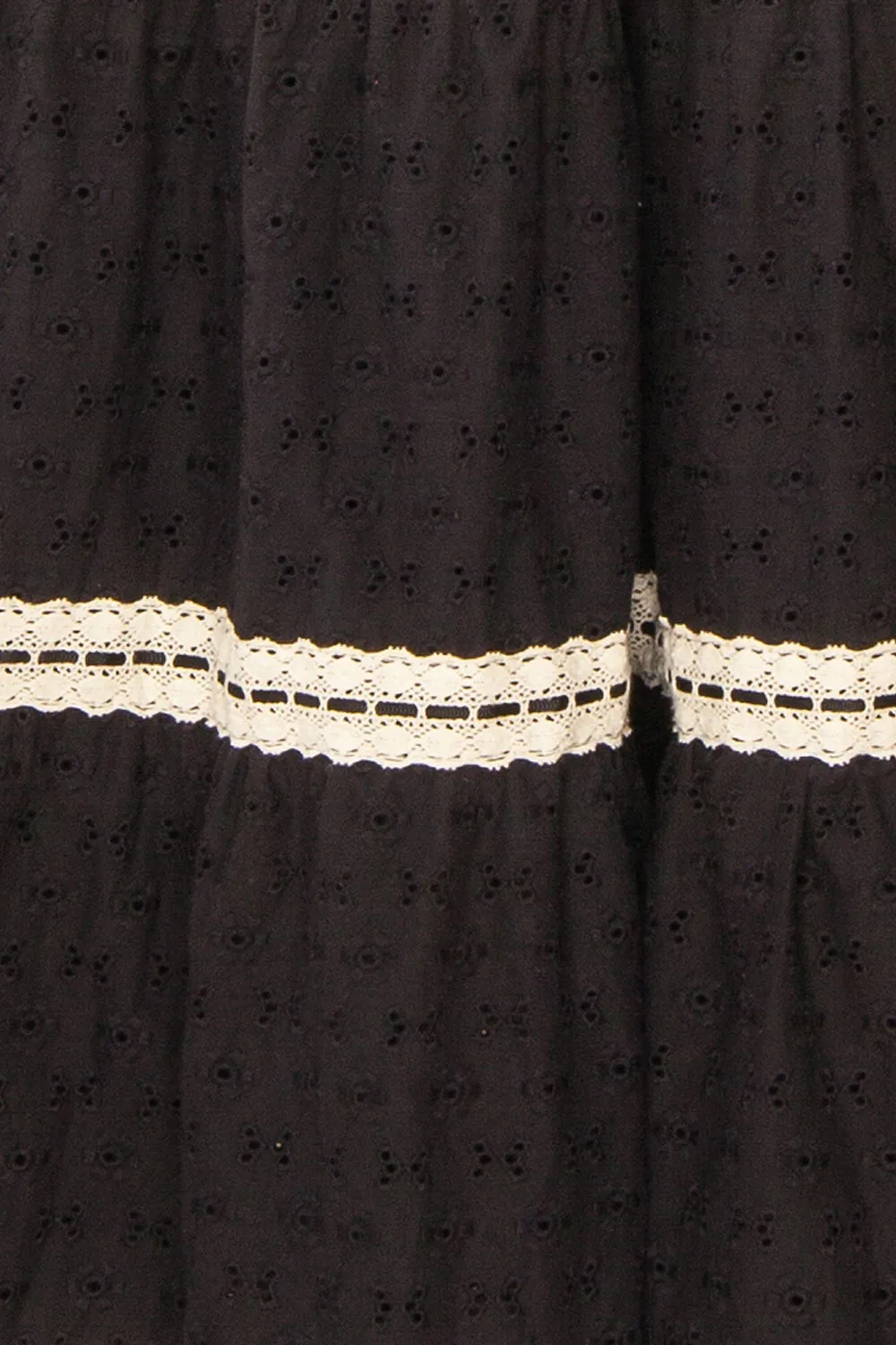 Ayoko | Long Black Open Work Dress w/ Lace Detailing & Pockets