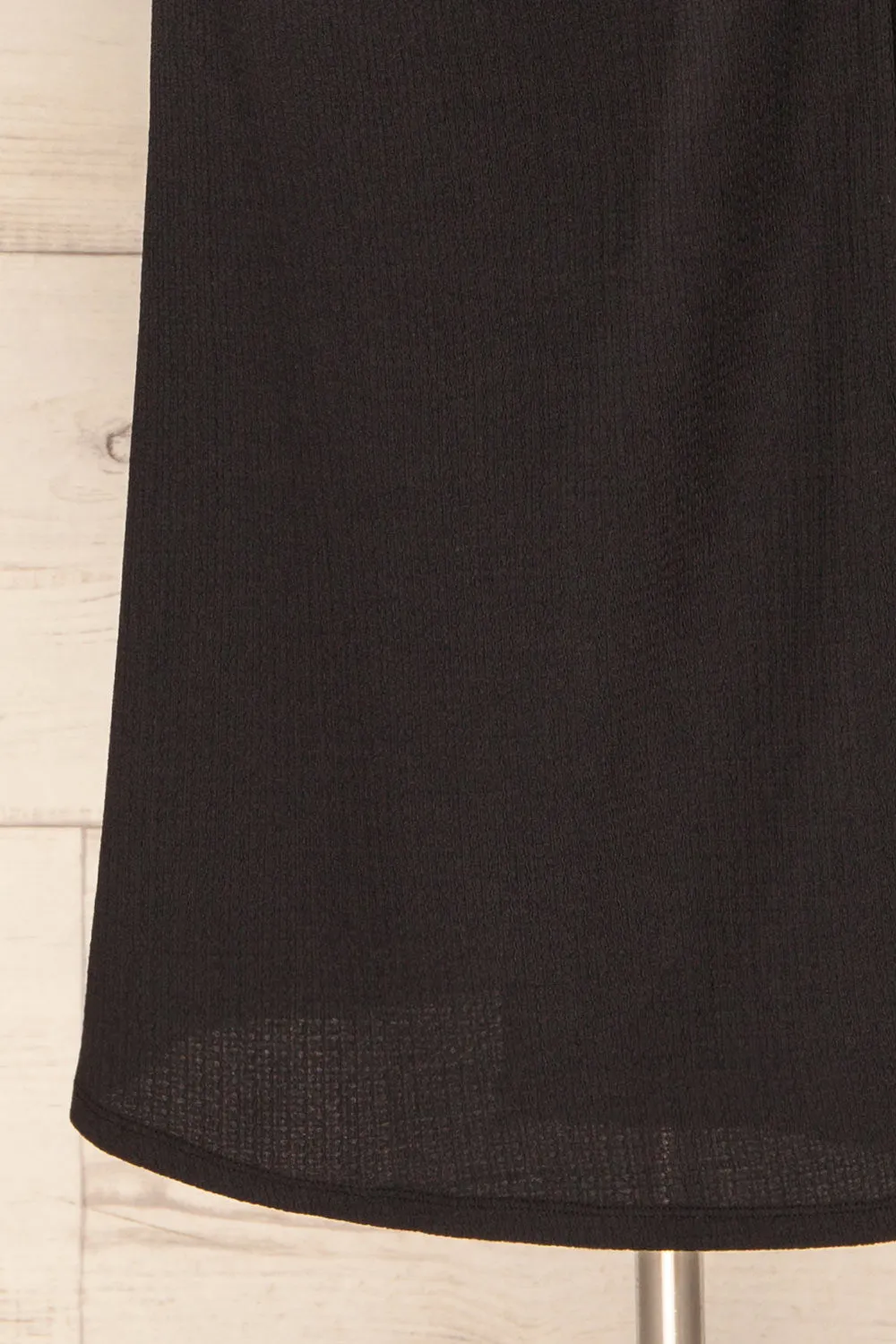 Belfort Black | Textured Wrap Midi Dress w/ Long Sleeves