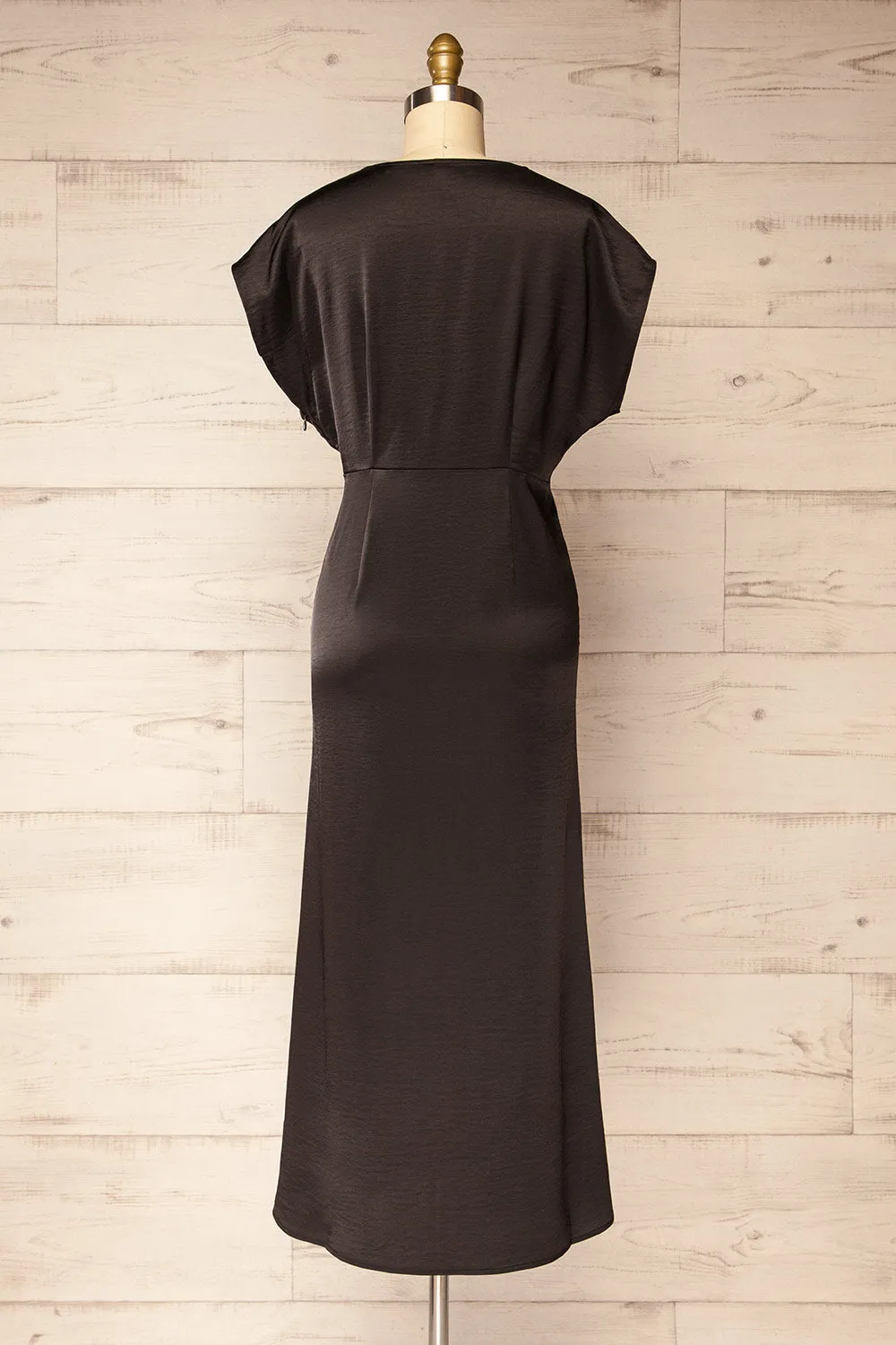 Bossie Black | Long Satin Dress w/ Knot Effect