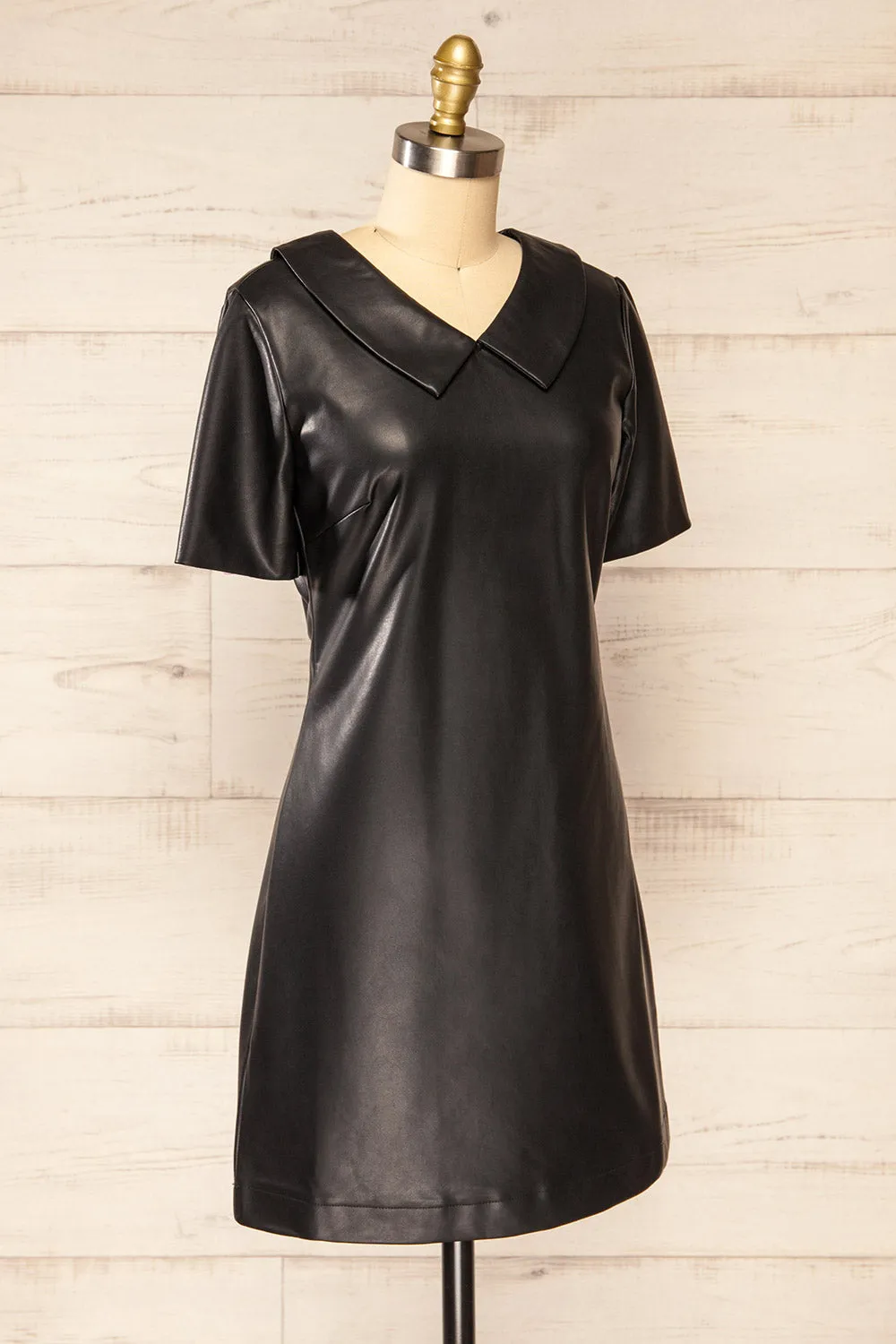 Brisbane | Short Black Faux-Leather Dress