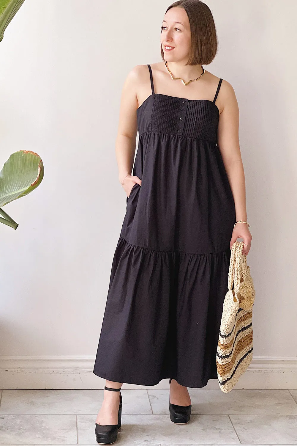 Brocko | Midi Black Dress w/ Thin Straps
