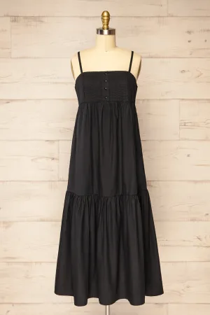 Brocko | Midi Black Dress w/ Thin Straps