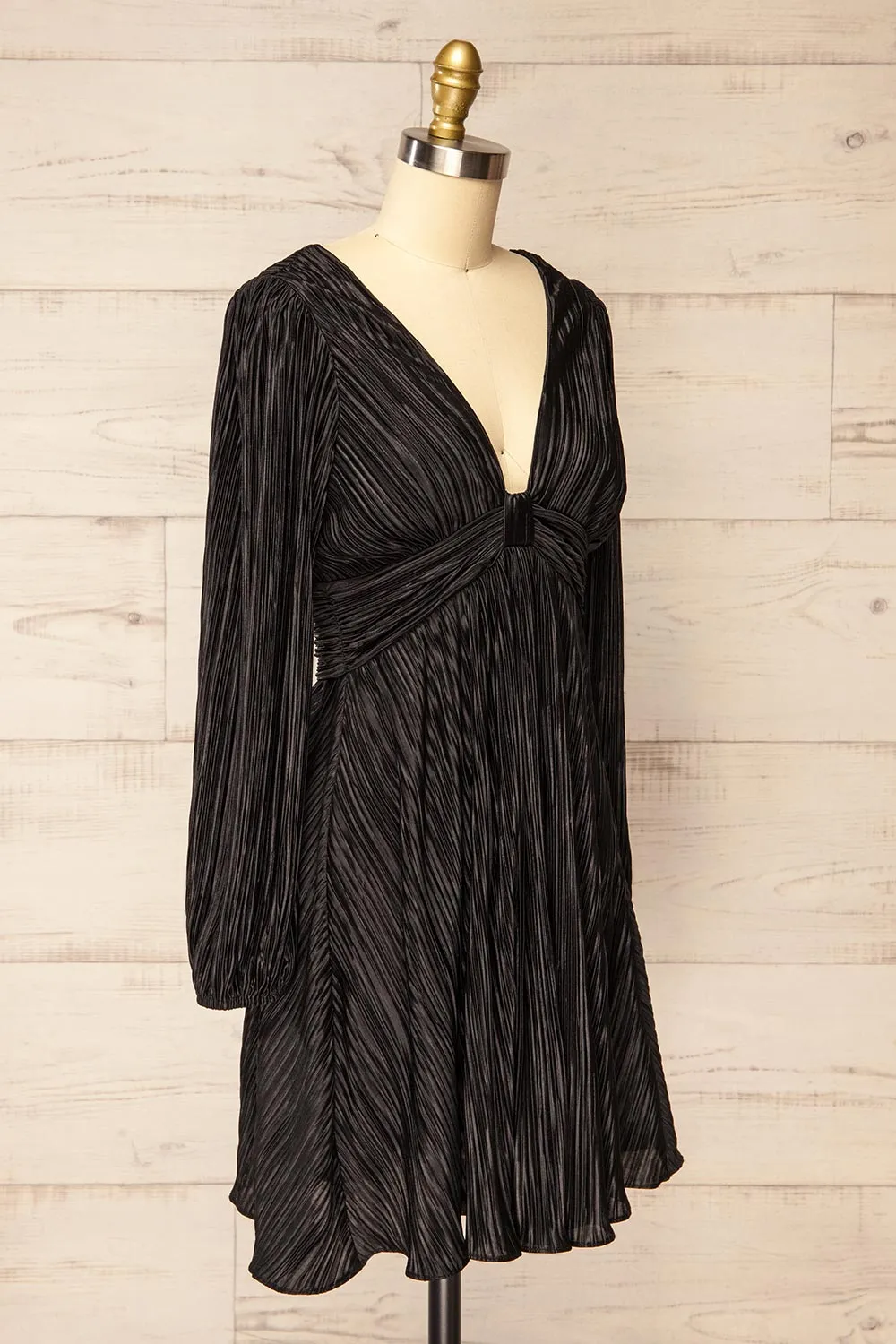 Bromsgrove | Short Black Pleated Dress w/ Long Sleeves