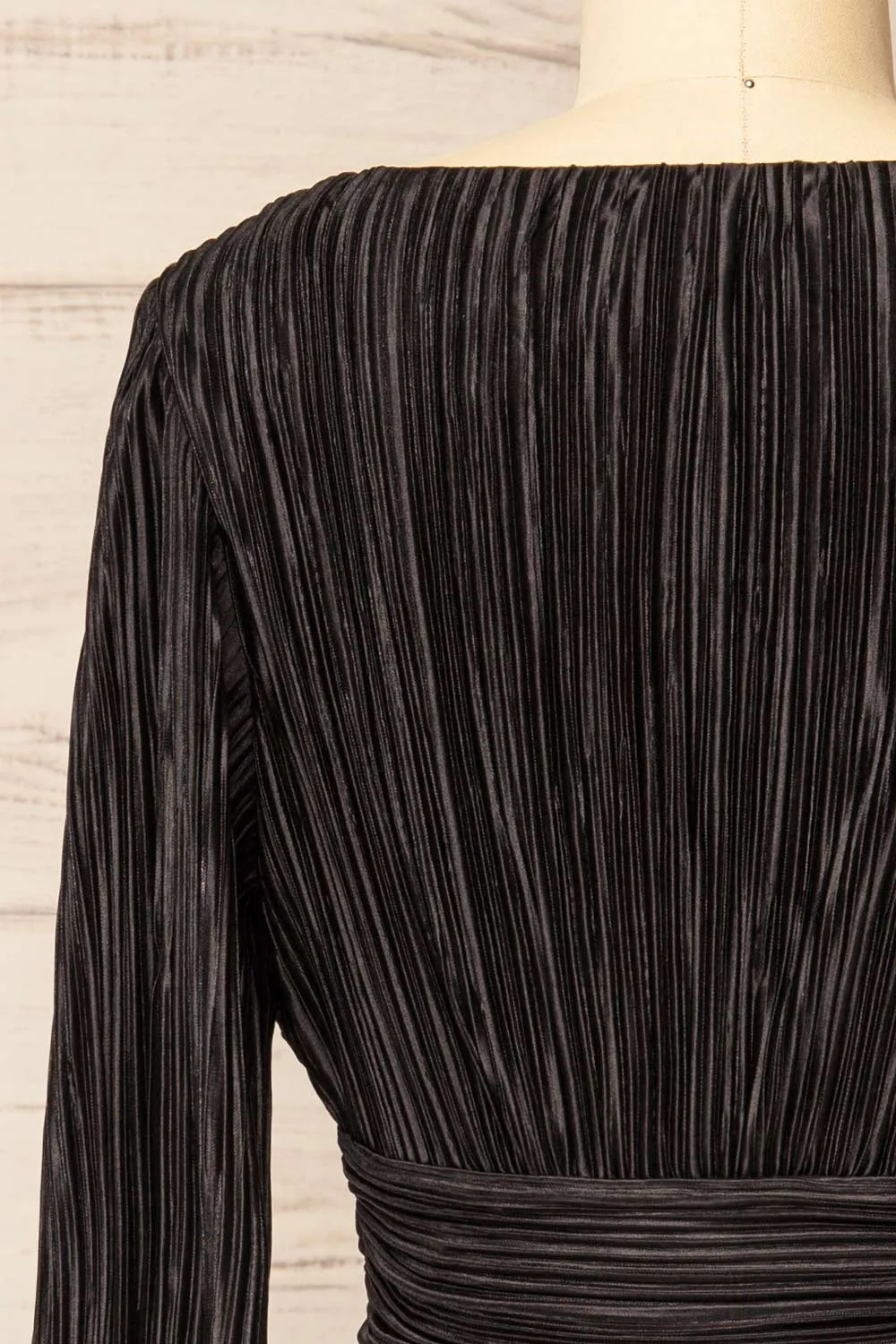 Bromsgrove | Short Black Pleated Dress w/ Long Sleeves
