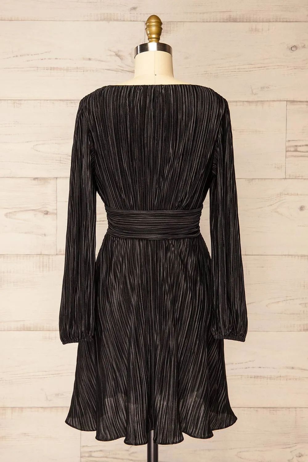 Bromsgrove | Short Black Pleated Dress w/ Long Sleeves