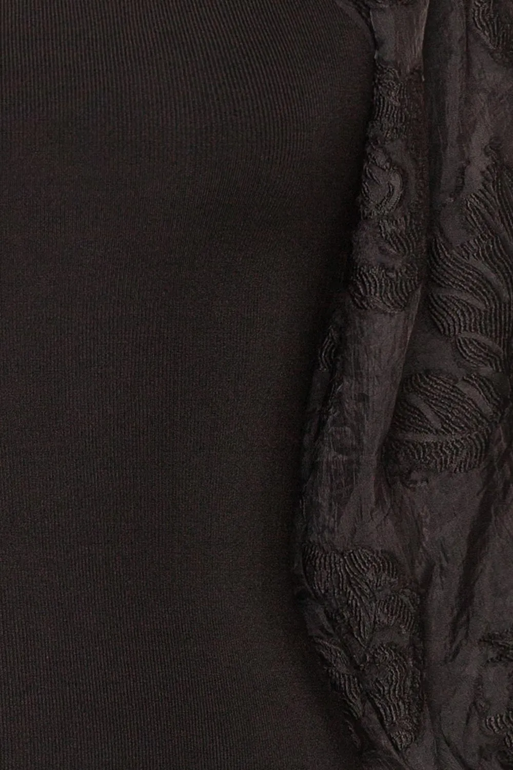 Calixta | Black Midi Dress w/ Textured Sleeves