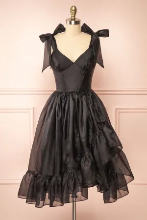 Callidora | Black Organza Midi Dress
