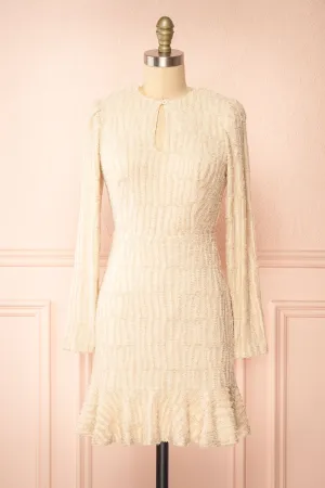 Caramette | Short Fuzzy Textured Beige Dress
