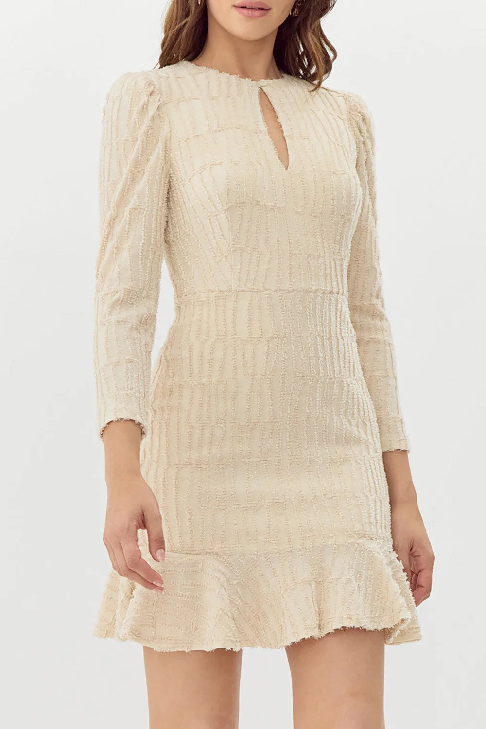 Caramette | Short Fuzzy Textured Beige Dress