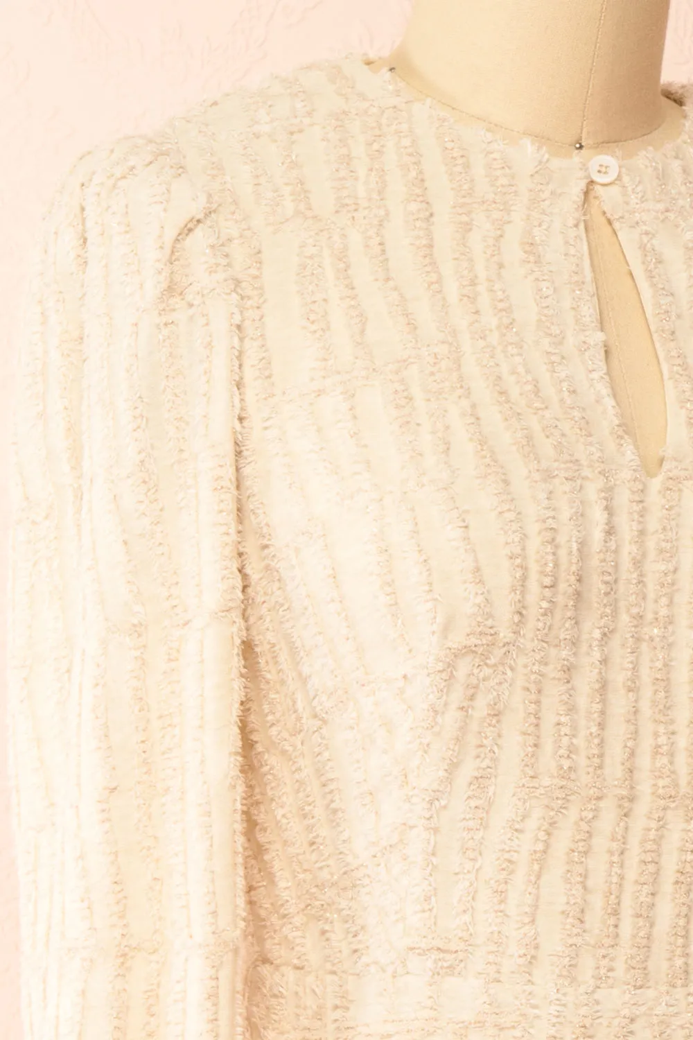 Caramette | Short Fuzzy Textured Beige Dress