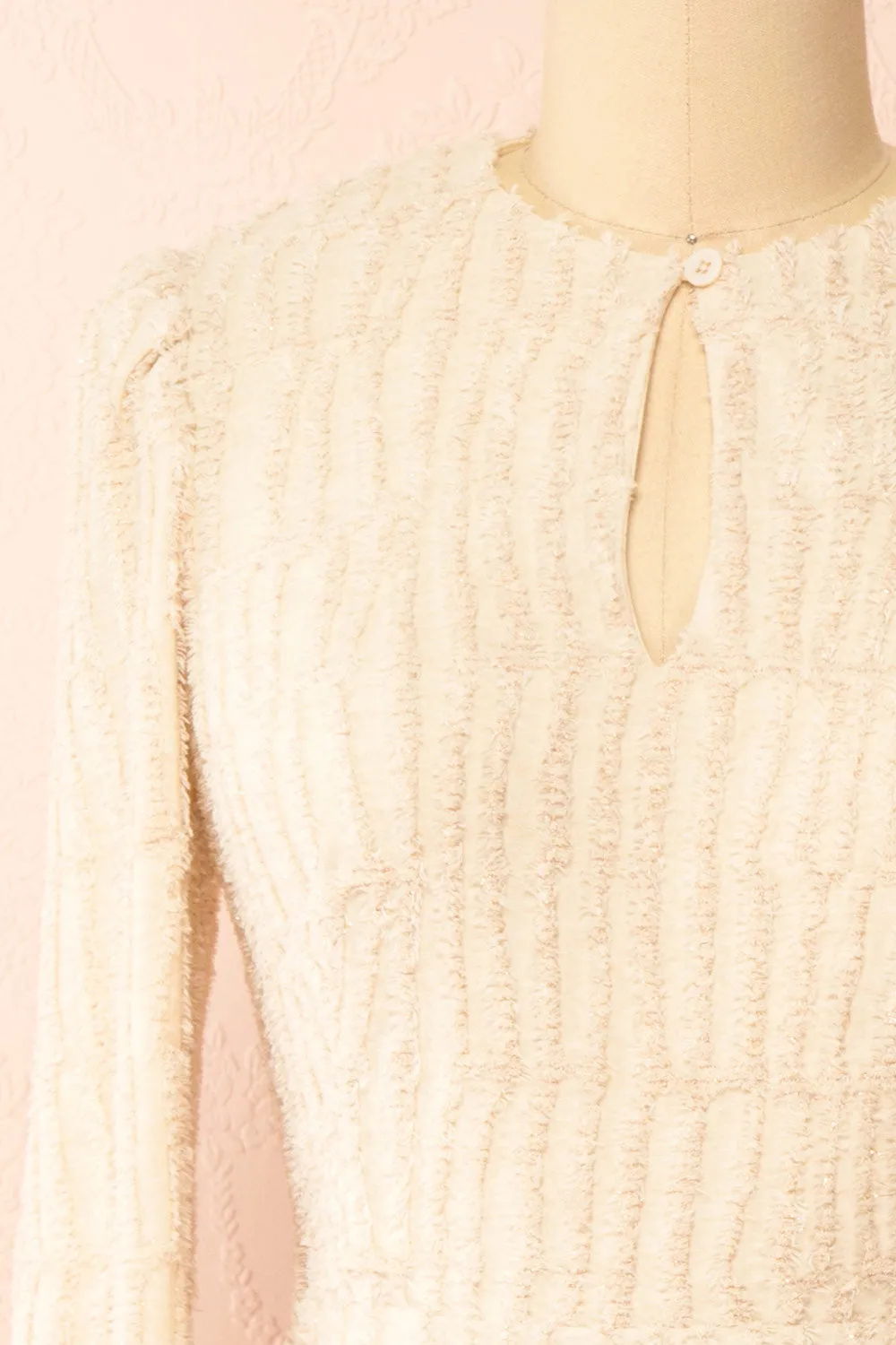 Caramette | Short Fuzzy Textured Beige Dress