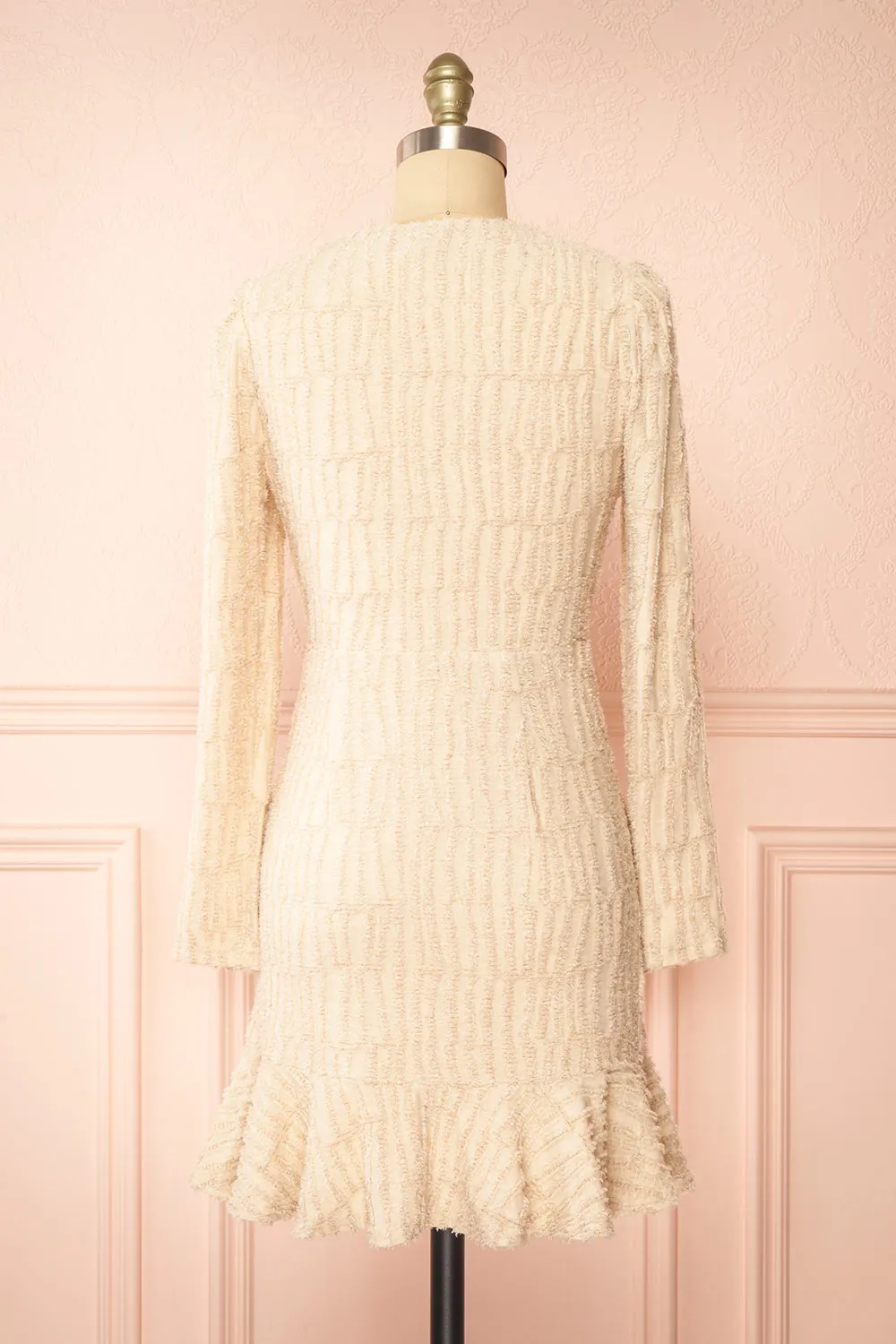 Caramette | Short Fuzzy Textured Beige Dress