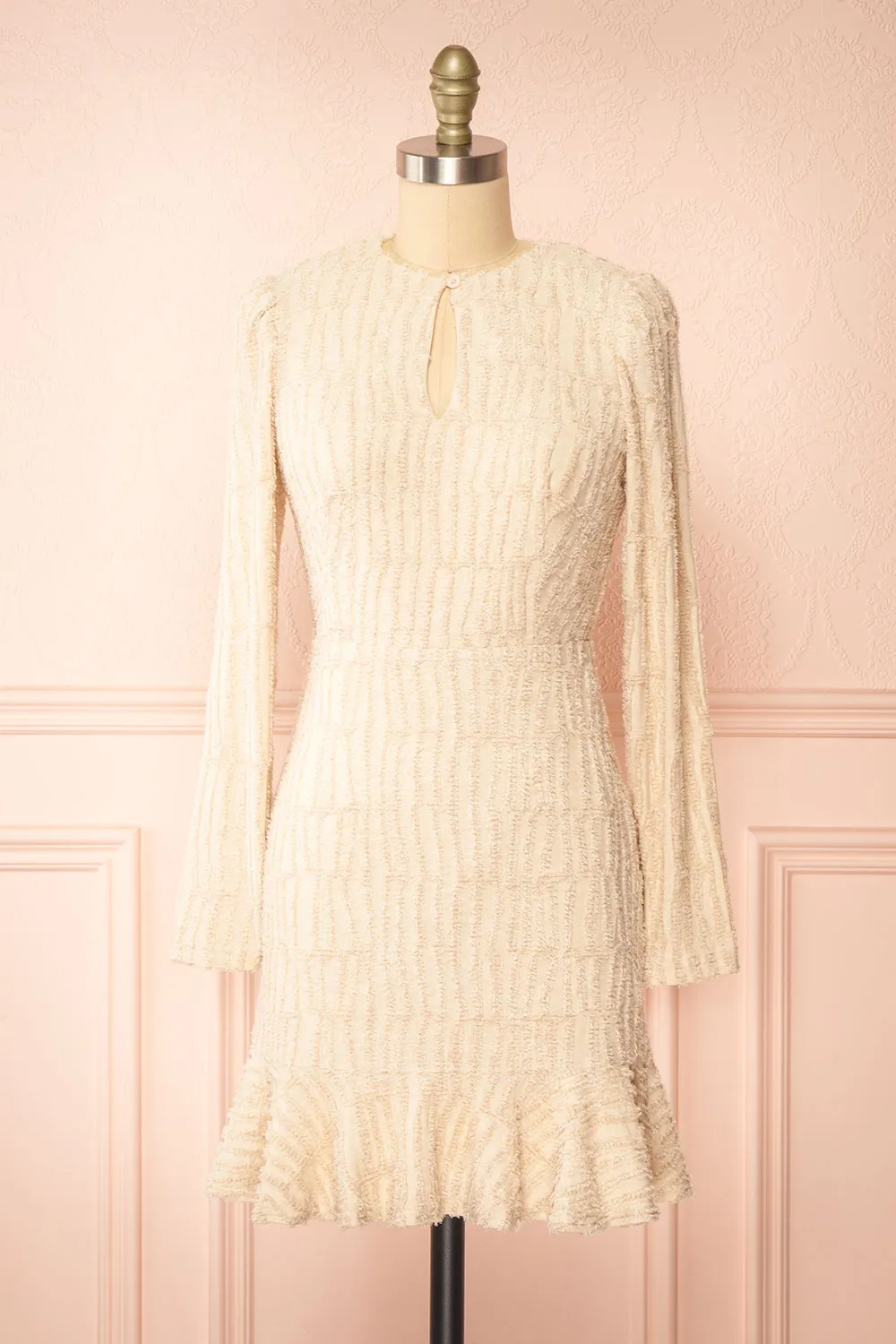 Caramette | Short Fuzzy Textured Beige Dress