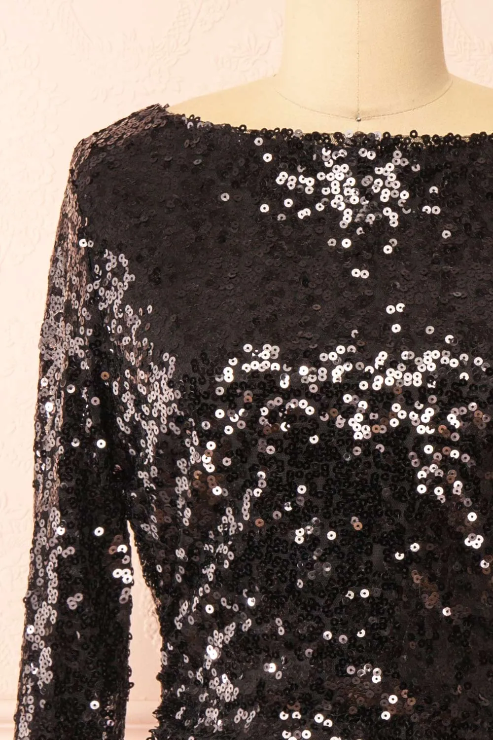 Ceferina | Short Black Sequin Dress w/ Low-Draped Back