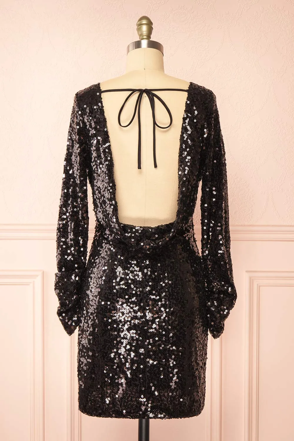 Ceferina | Short Black Sequin Dress w/ Low-Draped Back