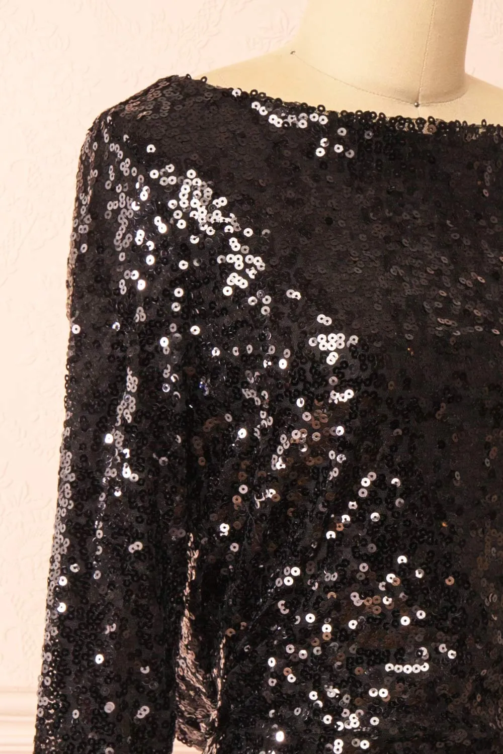 Ceferina | Short Black Sequin Dress w/ Low-Draped Back