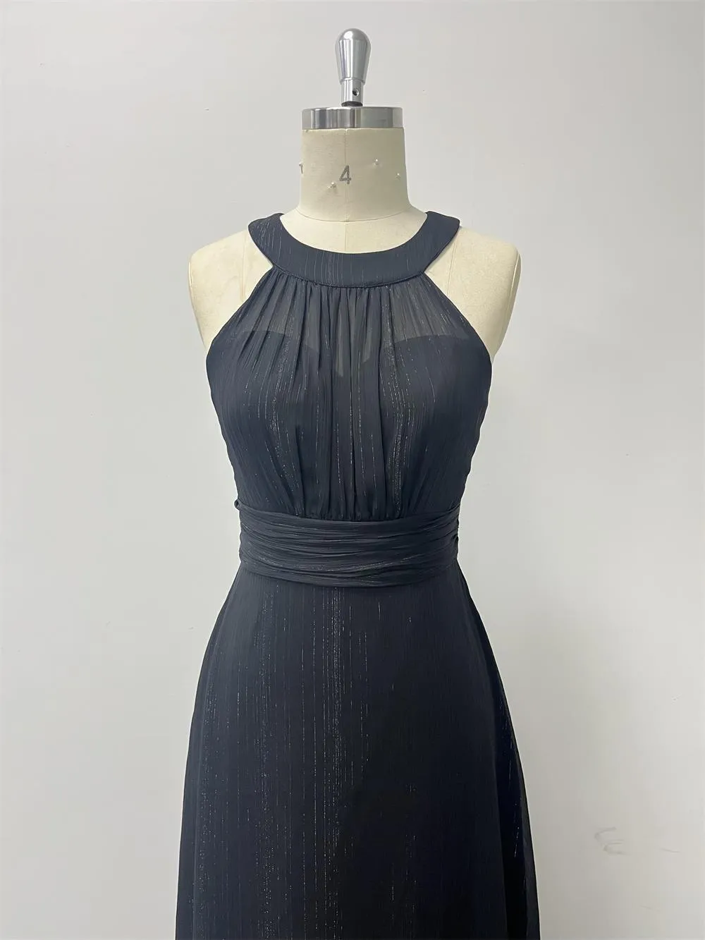 Chic Halter Neck Cut-out Back Pleated Bodice A-line Maxi Formal/Evening Dress