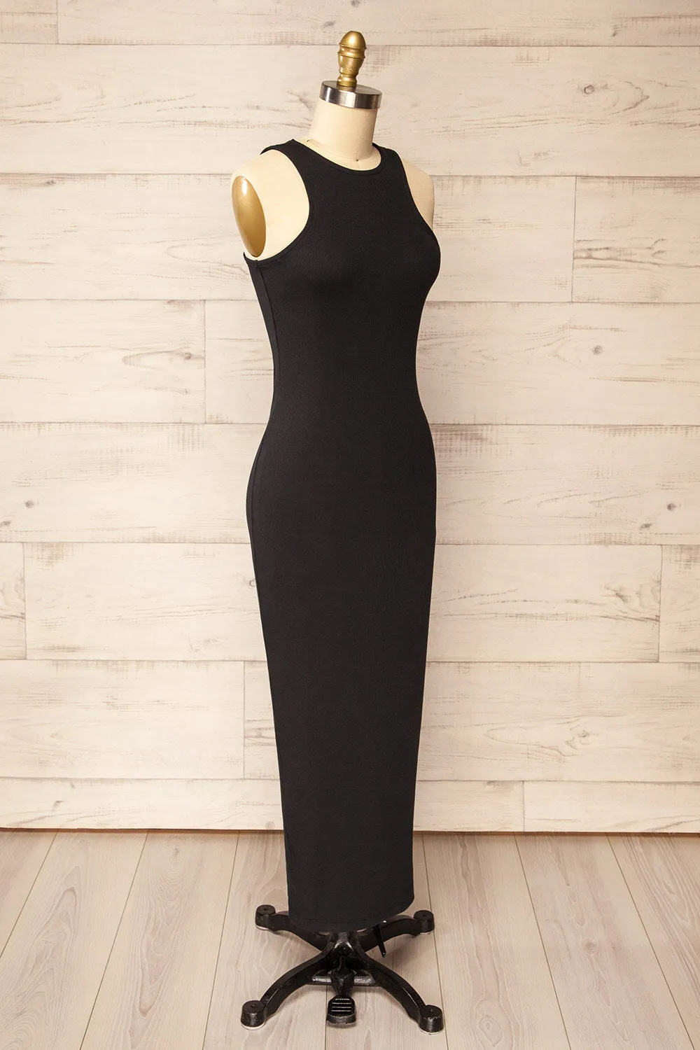 Daegu Black | Long Fitted Ribbed Dress
