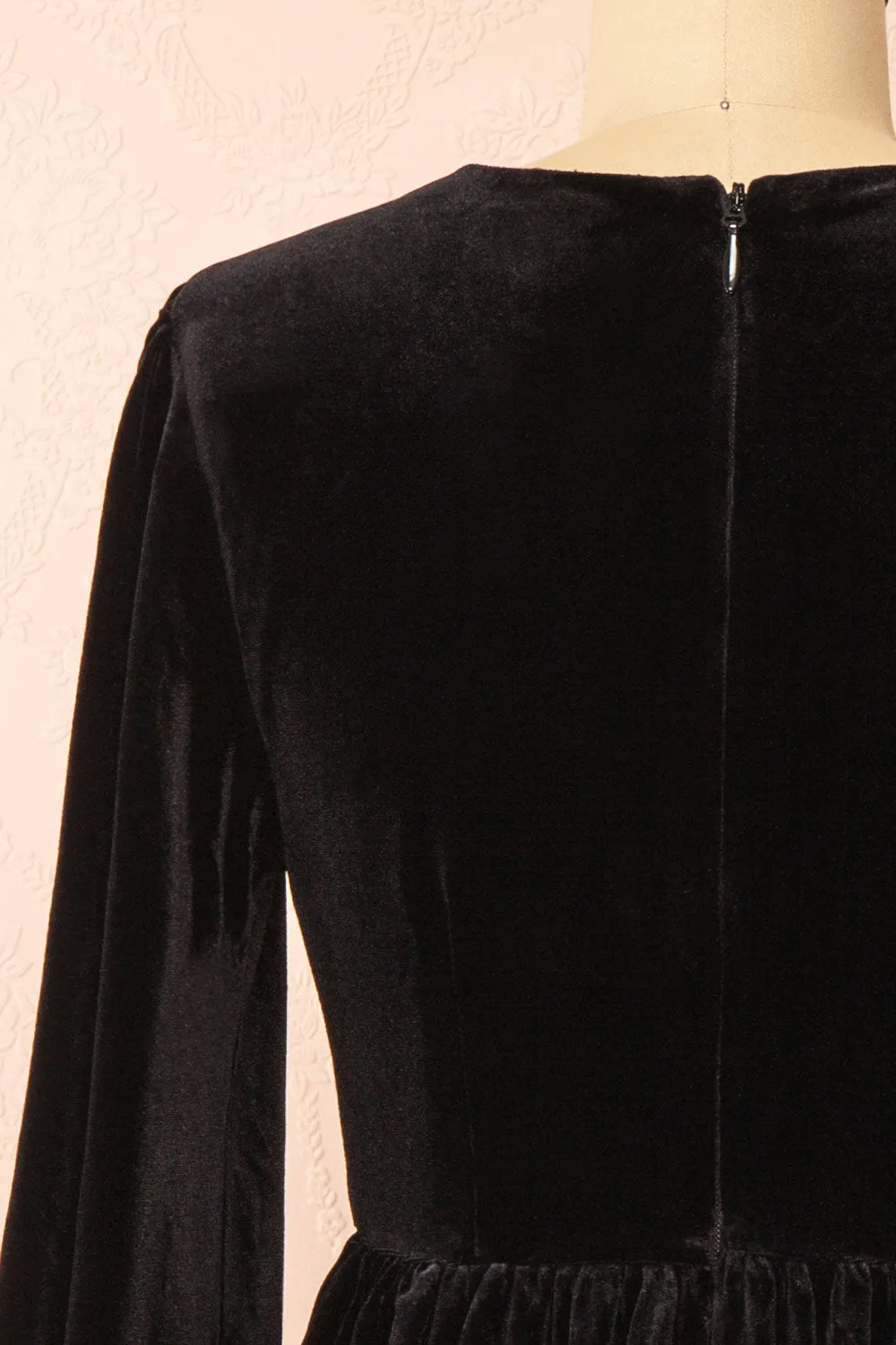 Dazzlina | Black Velvet Dress w/ Bows