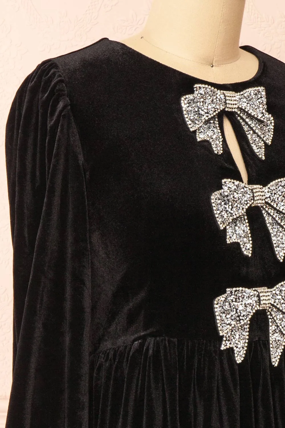 Dazzlina | Black Velvet Dress w/ Bows
