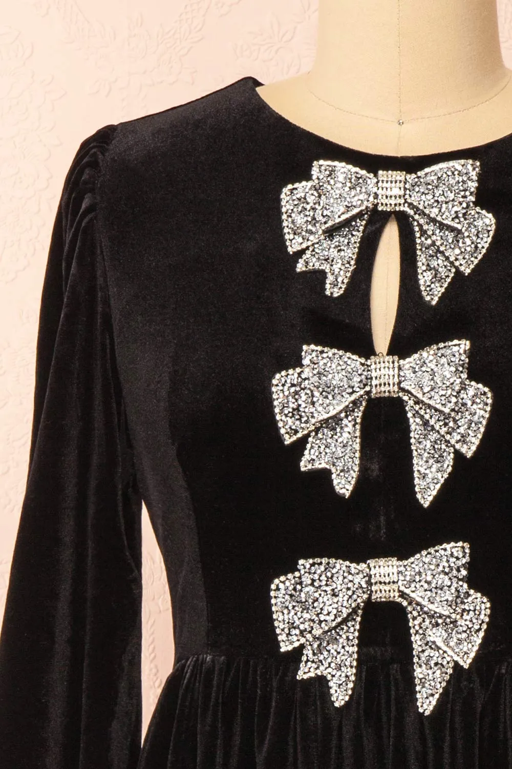 Dazzlina | Black Velvet Dress w/ Bows