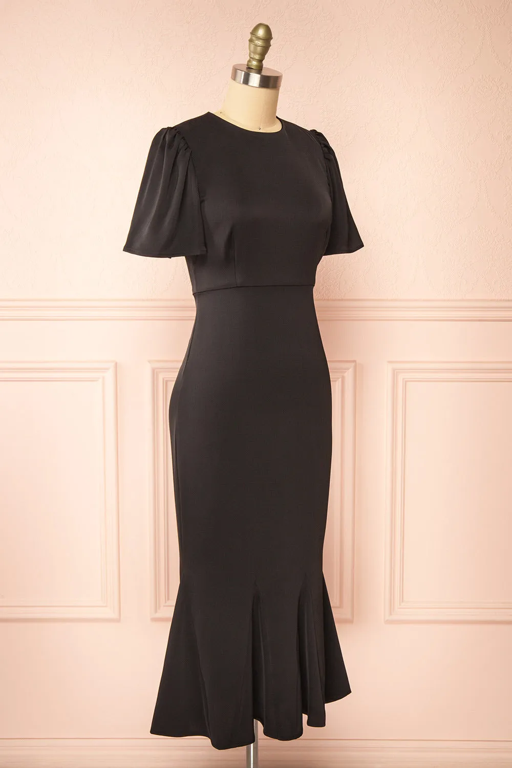 Doreen | Black Midi Dress w/ Bell Sleeves