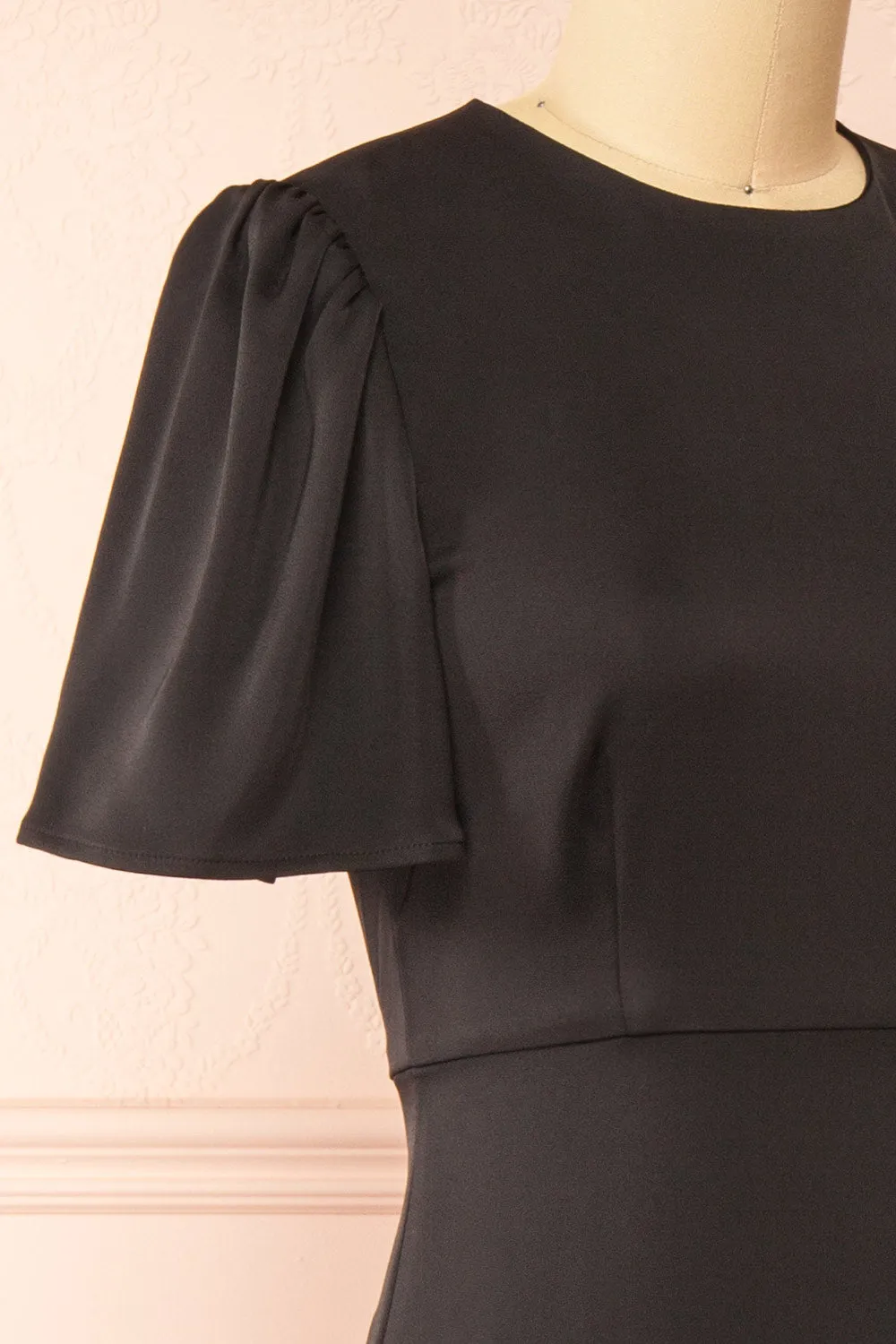 Doreen | Black Midi Dress w/ Bell Sleeves