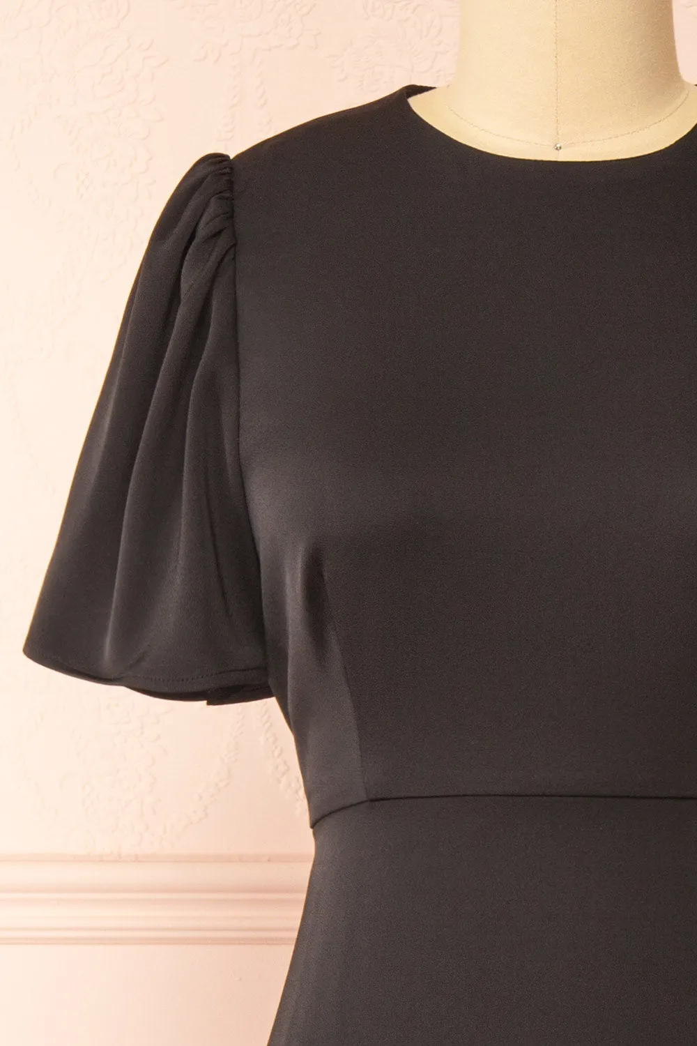 Doreen | Black Midi Dress w/ Bell Sleeves