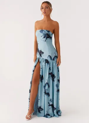 Eden Strapless Maxi Dress - Blue Black Floral