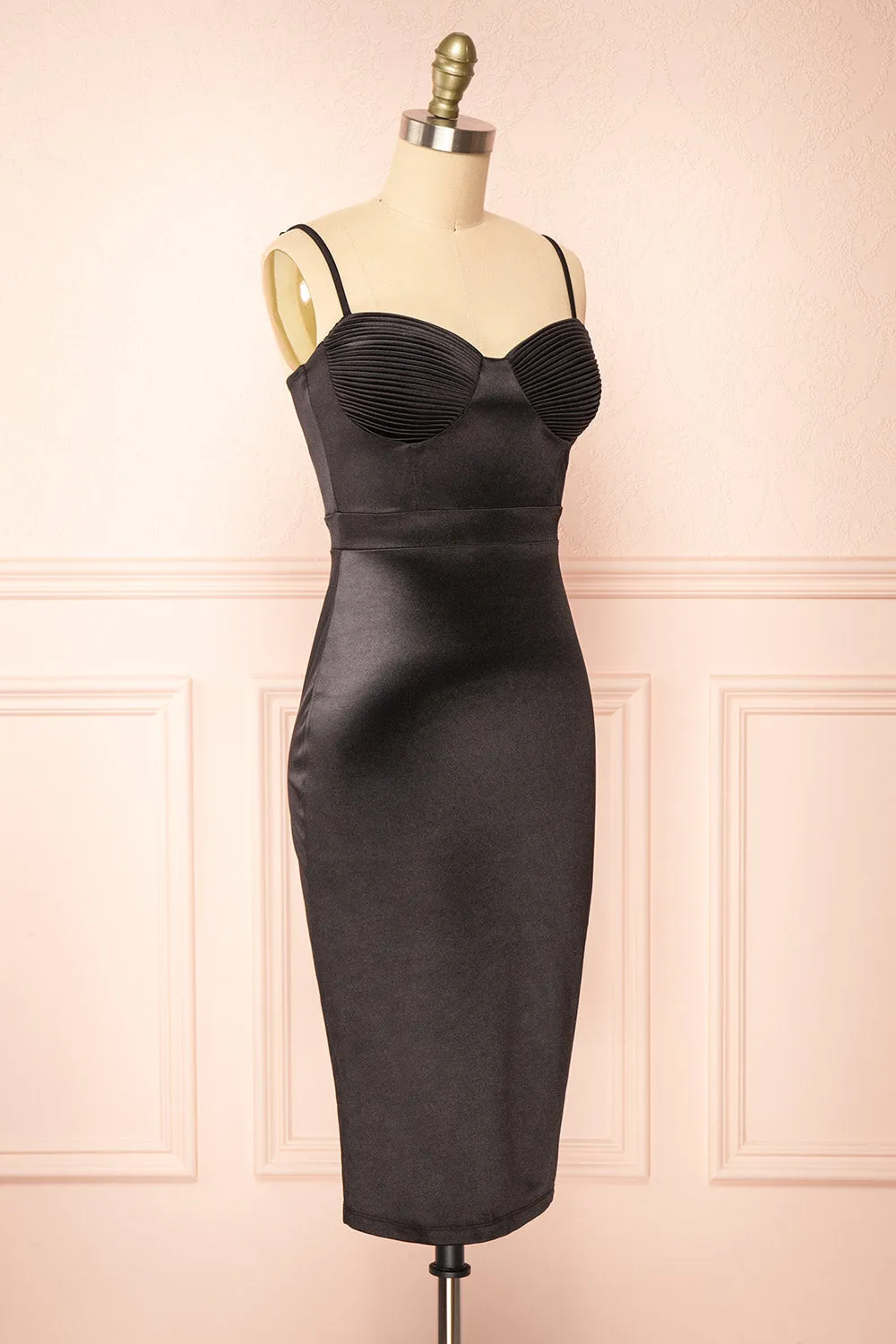 Elderia Black | Fitted Satin Midi Dress