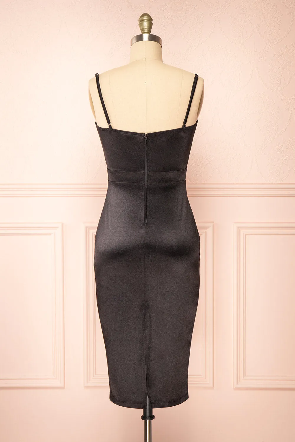 Elderia Black | Fitted Satin Midi Dress