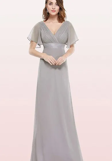 Elegant Chiffon V-neck A Line Short Sleeve Prom Mother Dress With Ruffles