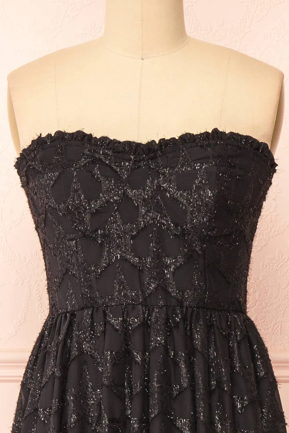 Elspeth | Star Pattern Black Strapless Midi Dress